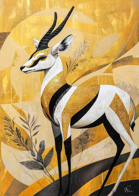 Elegant and detailed painting of an antelope with painted lines