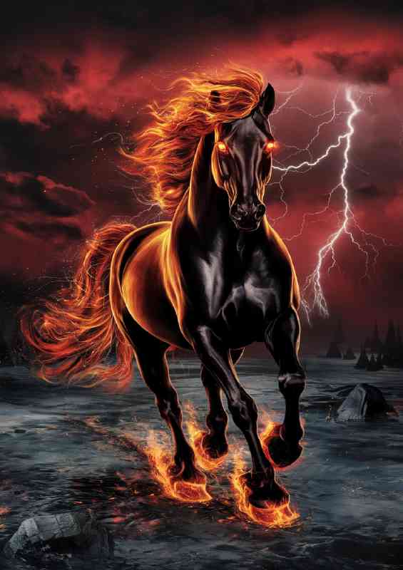 Fire race horse dark fantasy
