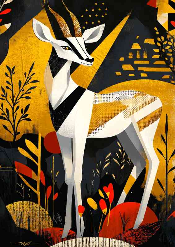 Full body shot of an antelope with golden patterns