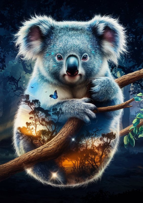 Koala bear with shimmering blue
