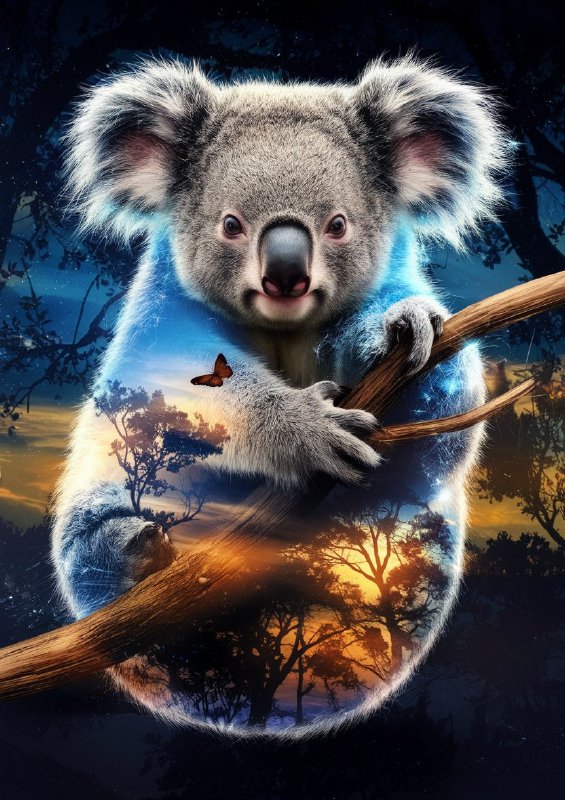 Koala with its fur shimmering