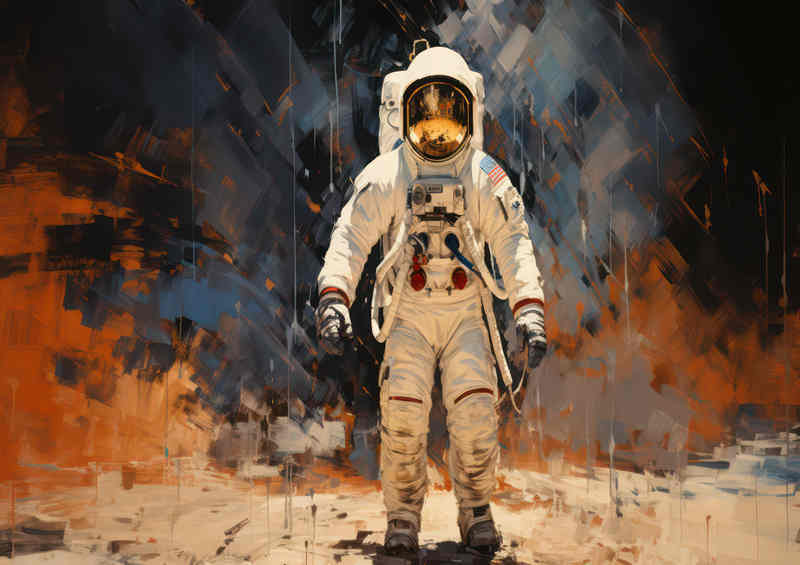 Astronaut standing in space painted style