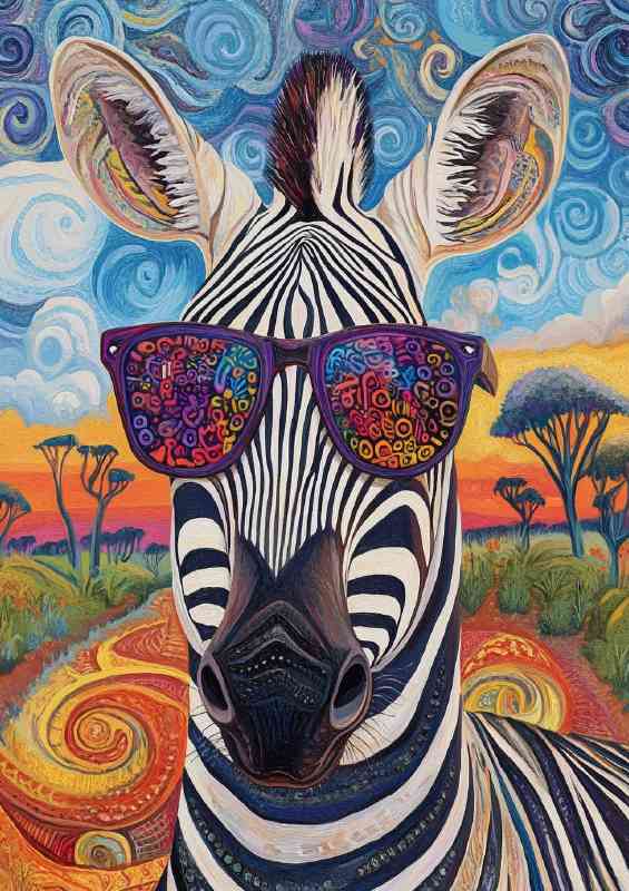 Psychedelic zebra wearing sunglasses