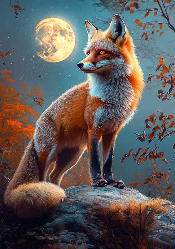 Red fox standing in the moonlight