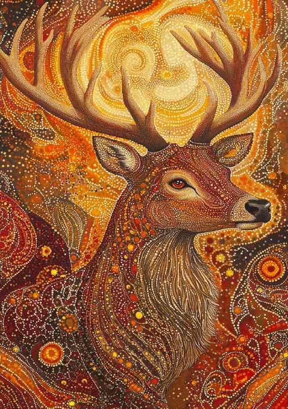 The majestic stag of the first day surrounded by swirls