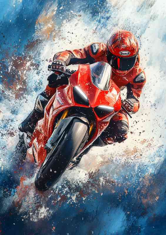 Abstract painting of a Ducati Panigale V4 with a rider