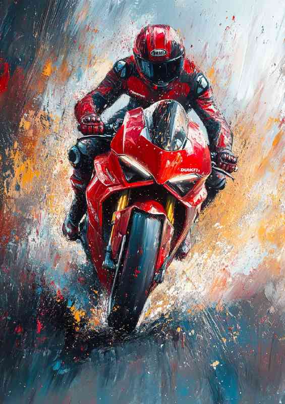 Abstract painting of a Ducati Panigale V4 with a rider racing