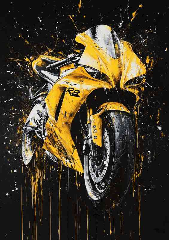 Abstract painting of a yellow Yamaha R6 motorbike