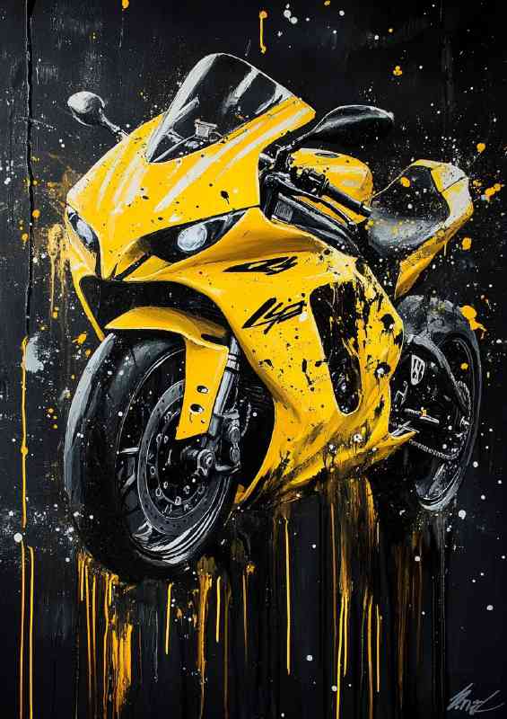 Abstract painting of a yellow Yamaha R6 sportbike