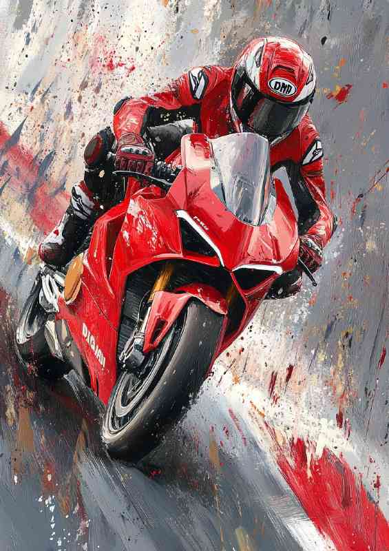 Ducati Panigale V4R oil painting depicting speed in red