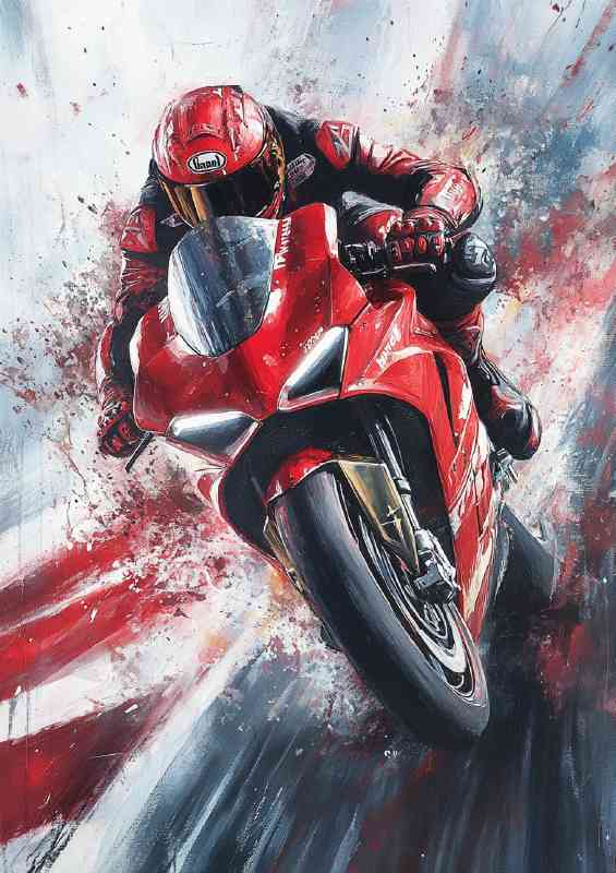 Ducati Panigale V4R oil painting depicting speed splashed