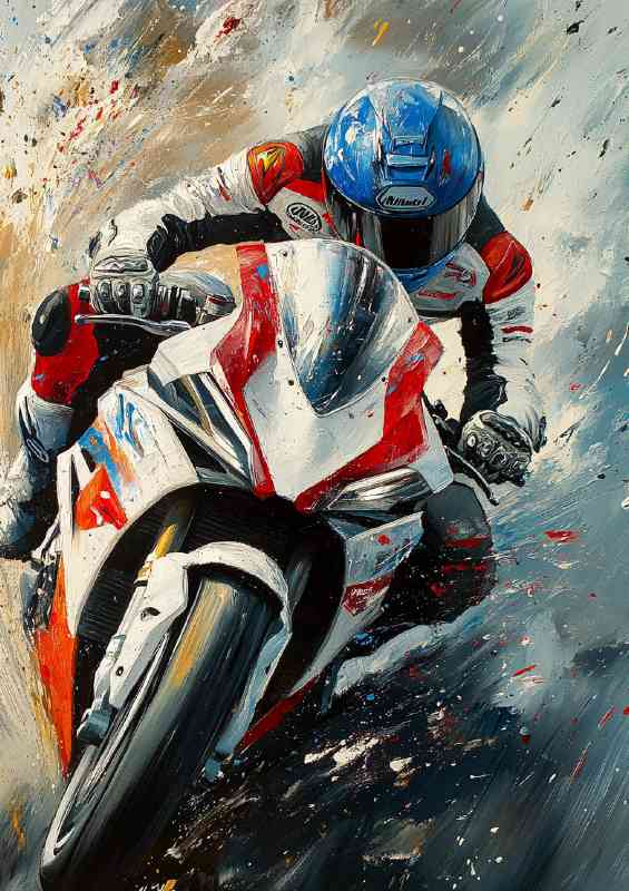 Dynamic oil painting of an aggressive superbike riding