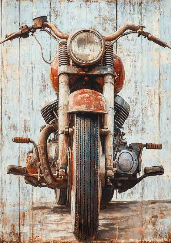 Oil painting of a vintage motorcycle front view
