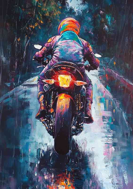 Oil painting of an anime-style racing motor bike