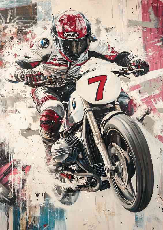 Painting of BMW SFlat white and red racing