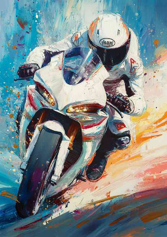 Racing motorbike rider speeding