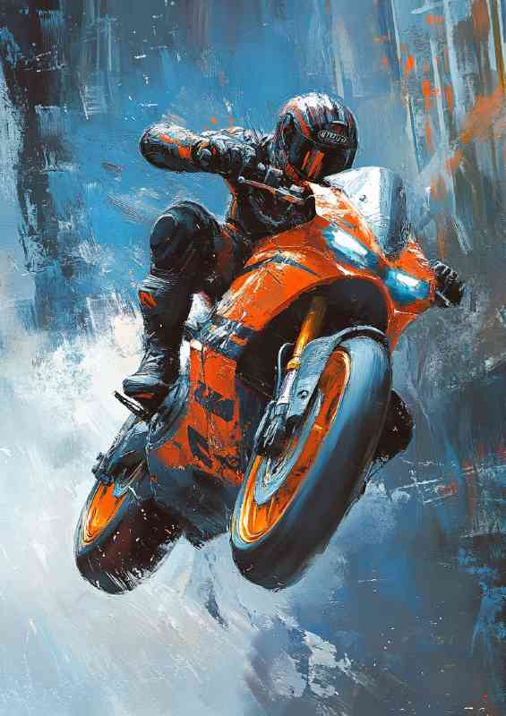 Sportbike doing an Akira inspired wheelie oil paint