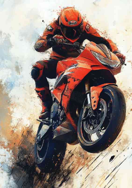 Sportbike doing an wheelie oil painting
