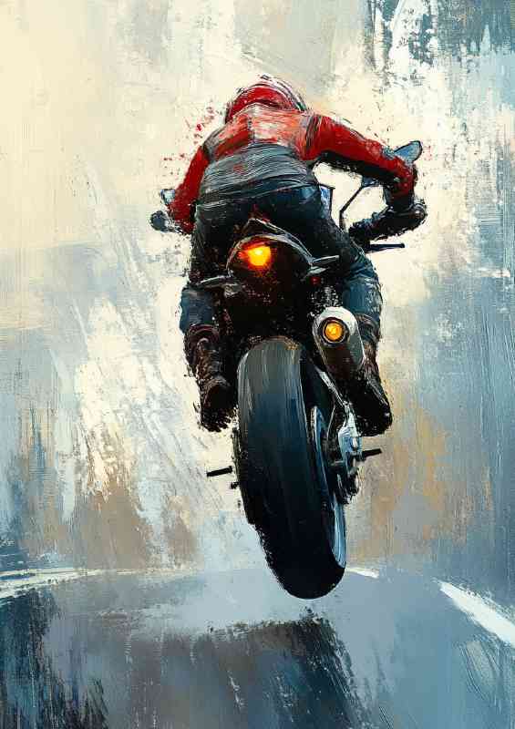 Sportbike doing an wheelie oil painting style art