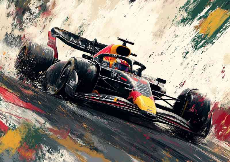 Futuristic formula one car with splash painted art
