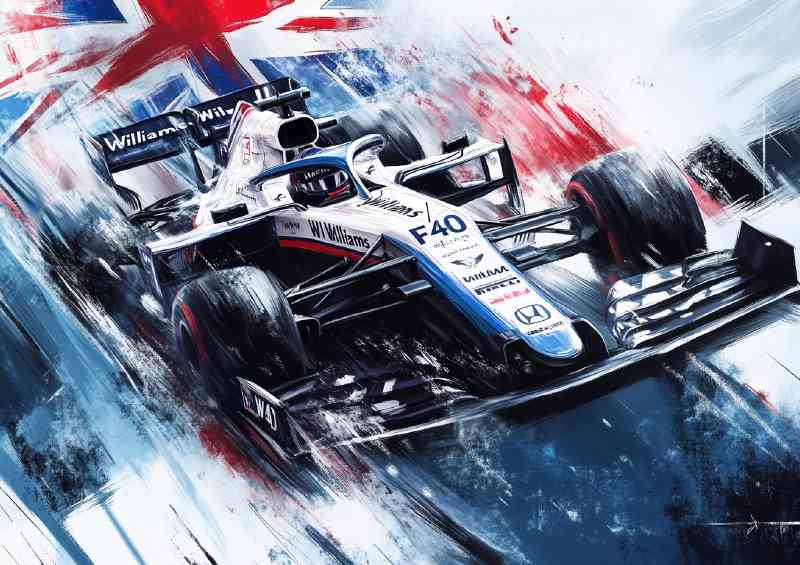 Painting of the formula one car with the uk flag