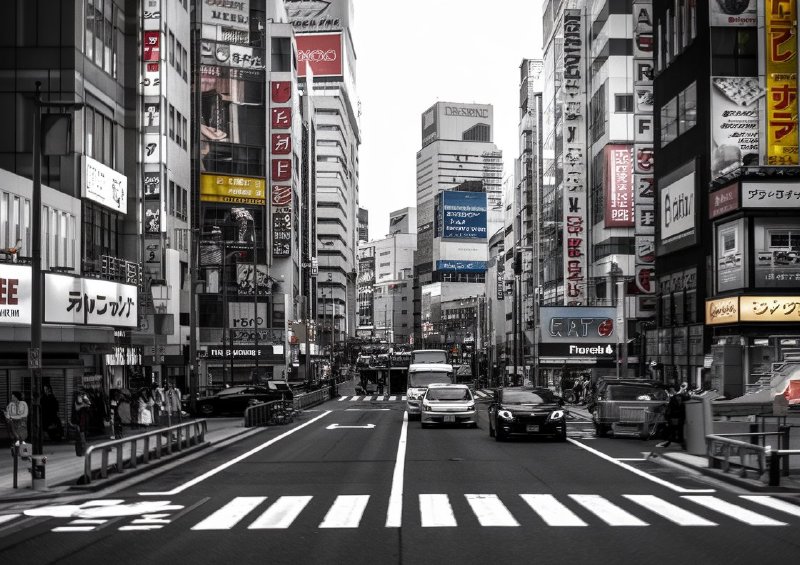 Bustling urban street in japan with tall building