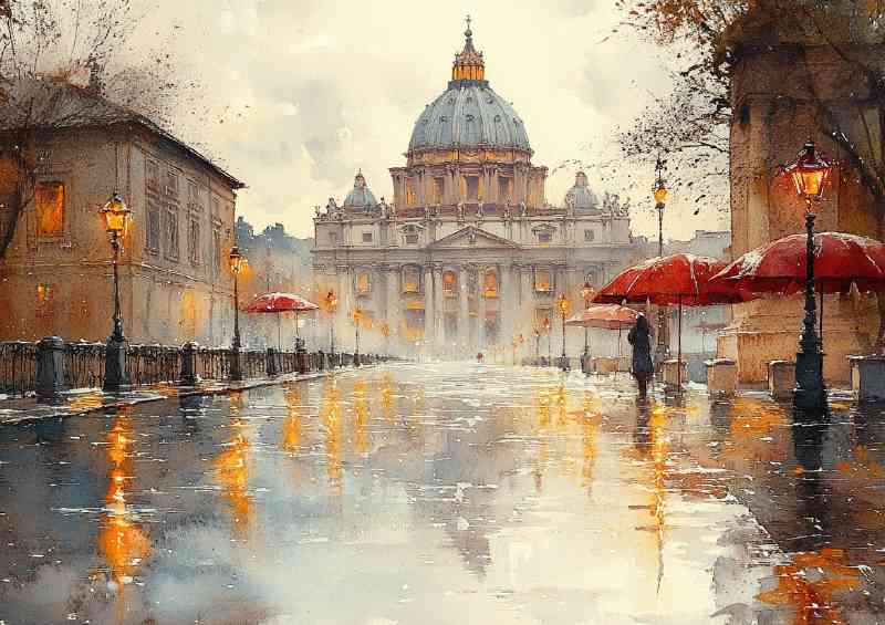 Watercolour photorealistic illustration Rome during daytime