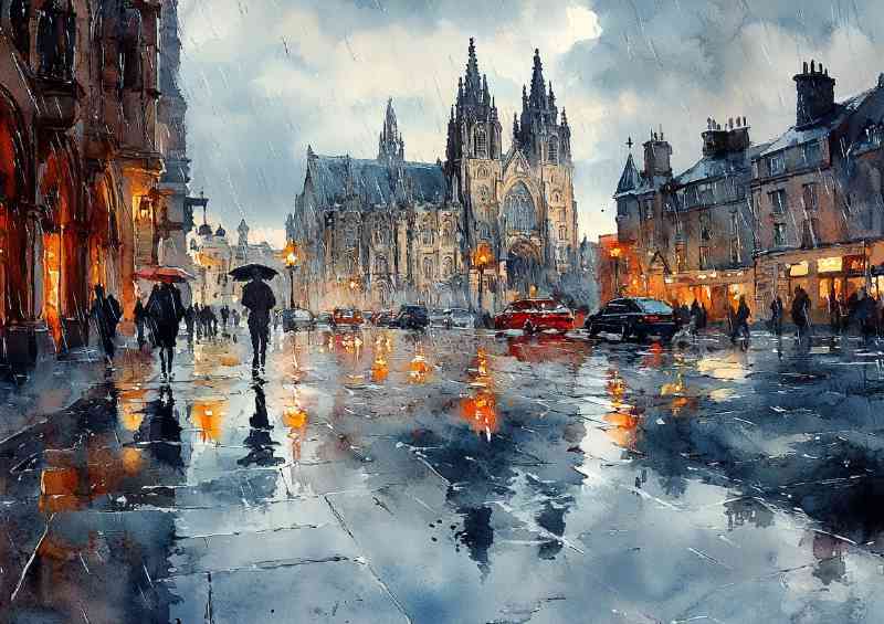 Watercolour photorealistic illustration York city centre