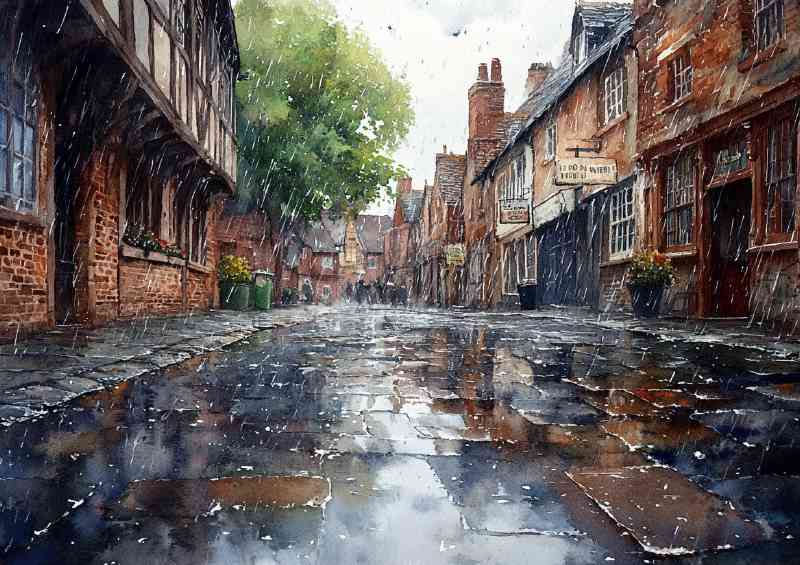 Watercolour photorealistic illustration York cobbles