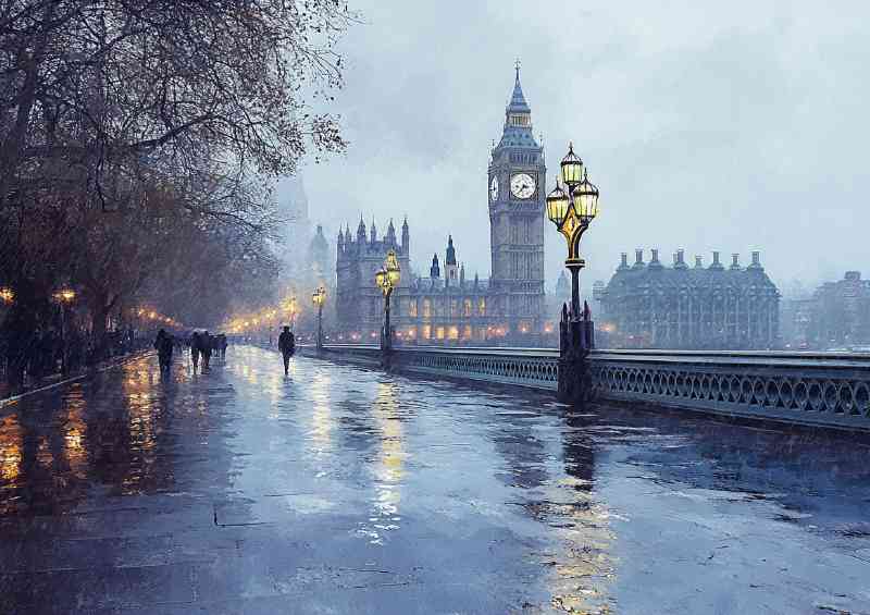 Whimsical Watercolour photorealistic illustration London city