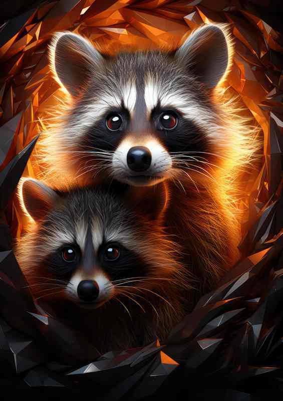 A closeup image of a raccoon with brown eyes