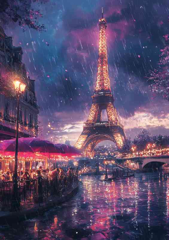 Painting of the Eiffel Tower in Paris with people