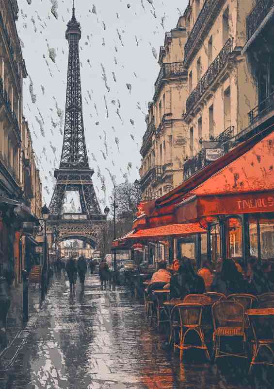 Paris the Eiffel Tower on a rainy day