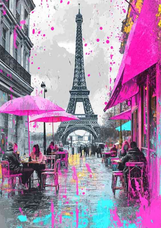The Eiffel Tower in Paris people seating