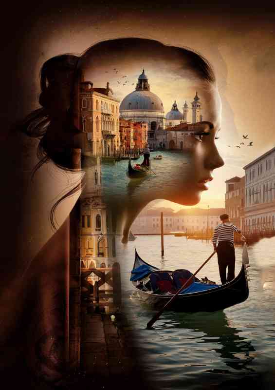 Cinematic double exposure in venice