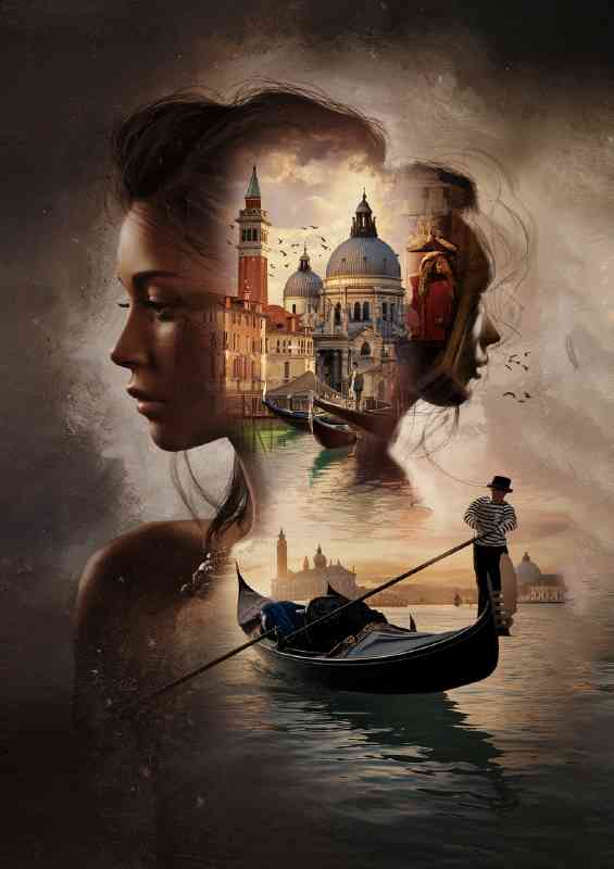 Cinematic double exposure in venice gondula