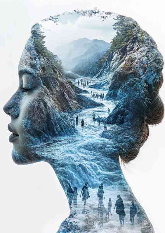 Surreal digital artwork depicting the face and neck waterscape