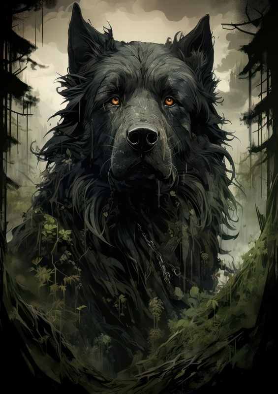 Black mandog in the dark forest