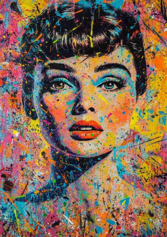 Audrey Hepburn portrait street art pop art splahed
