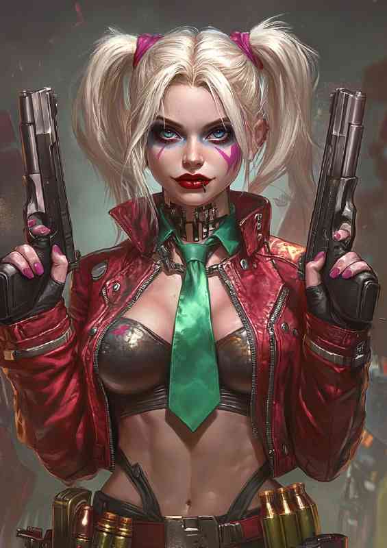 Beautiful Harley Quinn holding two guns