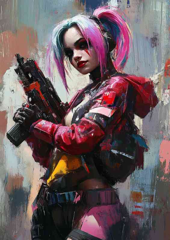 Harley Quinn in the style of abstract strokes