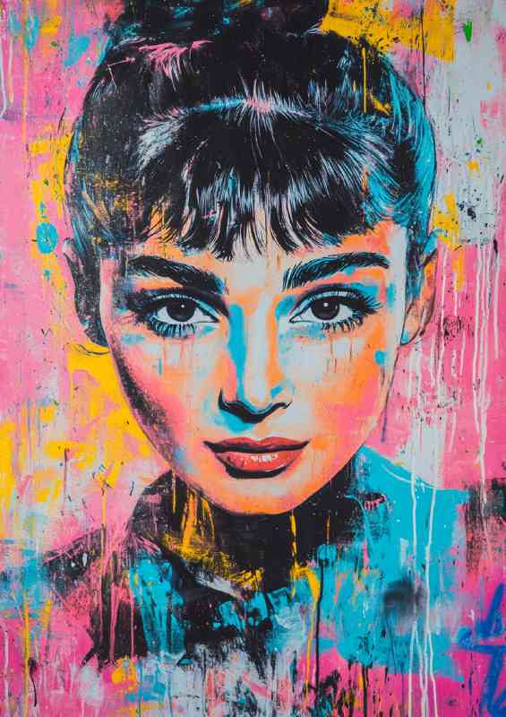 Splashed portrait of the young Audrey hepburn
