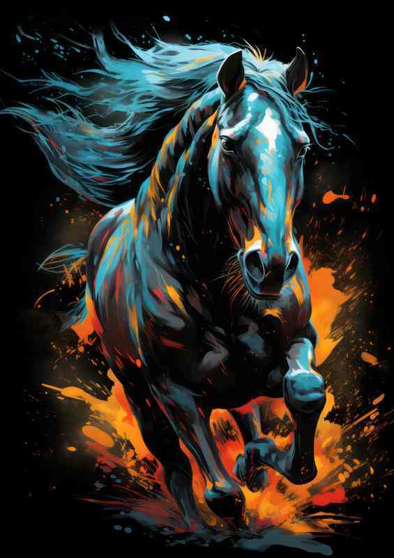 Colourful horse running splash of colour