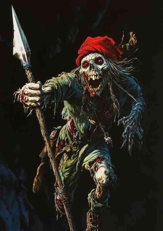 Medieval fantasy zombie with ragged and a red hat