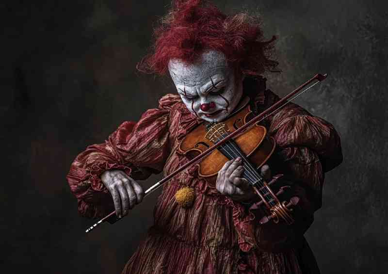 of a sad clown playing the violin