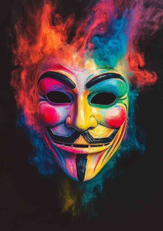 Colorful white mask with black background guy fawke
