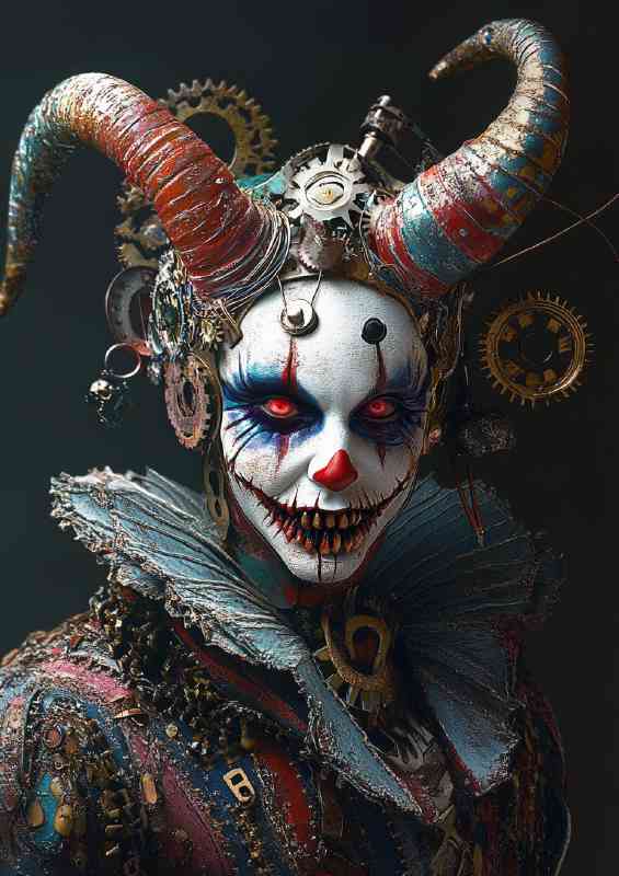 Jester with horns and colorful makeup