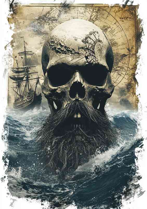 Pirate skull with a black beard