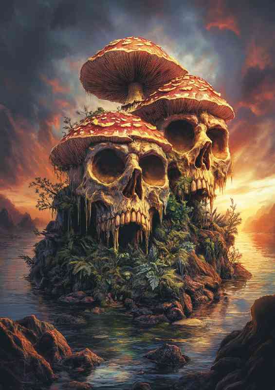 Skulls made of mushrooms mountain