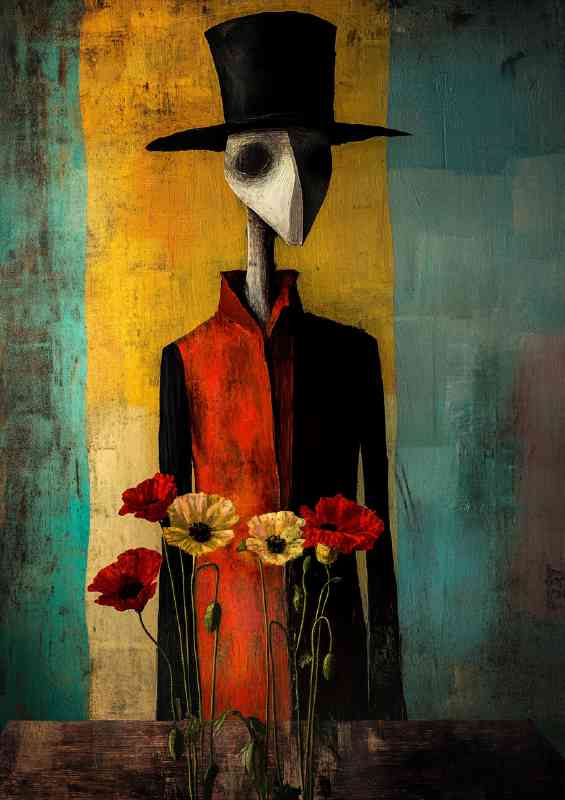 Tall man with no face wearing a black top hat